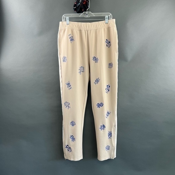 Allover Panda Heart Embroidered Character Rayon Pinstripe Sweatpants 🐼 🎩 - Picture 3 of 16